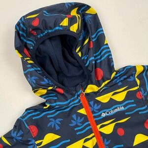 Columbia Kids 4T Windbreaker Jacket Hooded Navy‎ Blue Tropical Print Full Zip